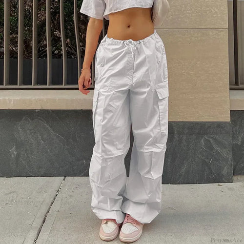 Solid Cargo Streetwear Slim Drawstring Pant White / XS pant-250223