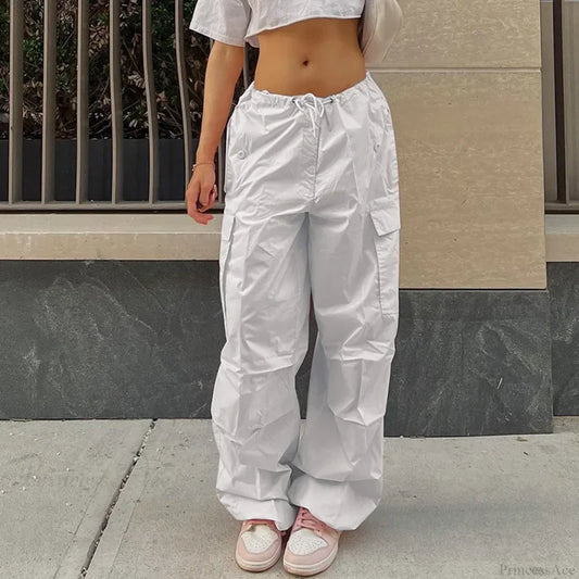 Solid Cargo Streetwear Slim Drawstring Pant White / XS pant-250223