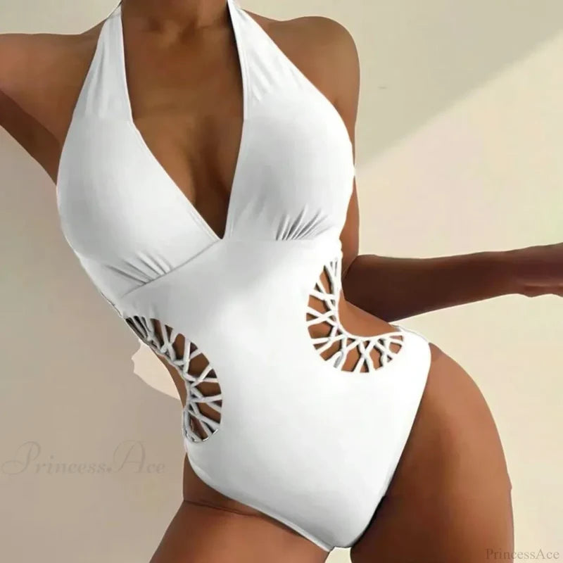 Solid Color Hollow Monokini Deep V Neck One Piece color7 / S onepiece-250223
