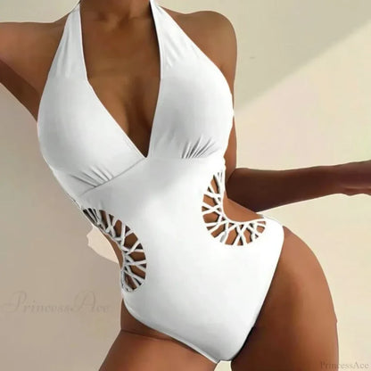 Solid Color Hollow Monokini Deep V Neck One Piece color7 / S onepiece-250223