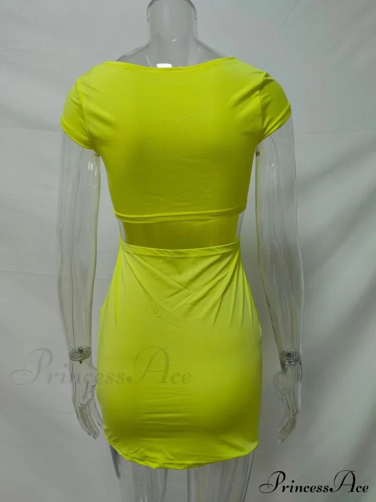 Solid Color Sexy Slim Hollow Out Mini Dress M / Blue Dresses