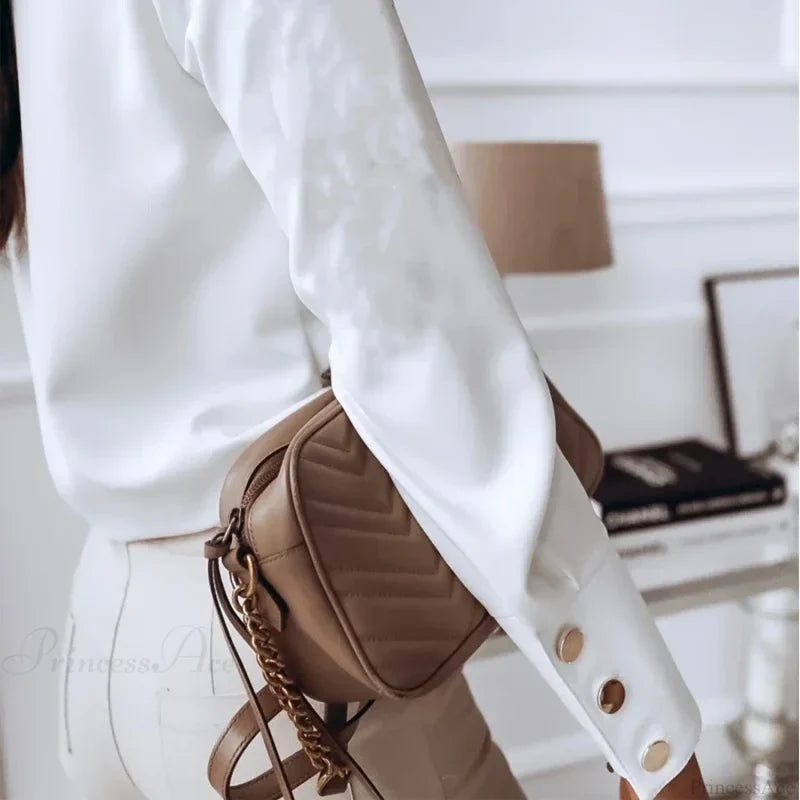 Solid Long Sleeve White Cotton Blouse blouse-250223