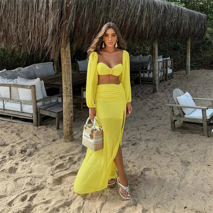 Solid Micro Bodysuit Three Piece Swimsuit yellow / S