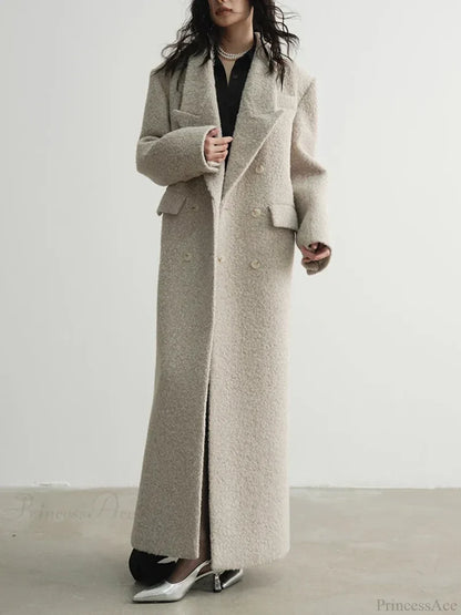 Solid Patchwork Long Sleeve Overcoat BEIGE / S