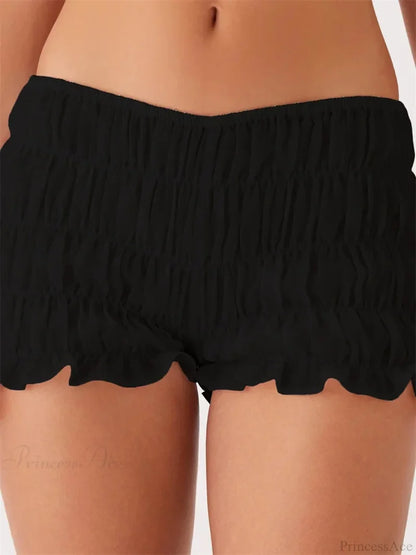 Solid Plaid Ruched Slim Short black / S short-250223
