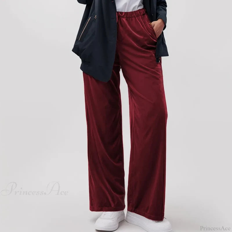 Solid Pocket Stretch Yoga Casual Pants Red / S