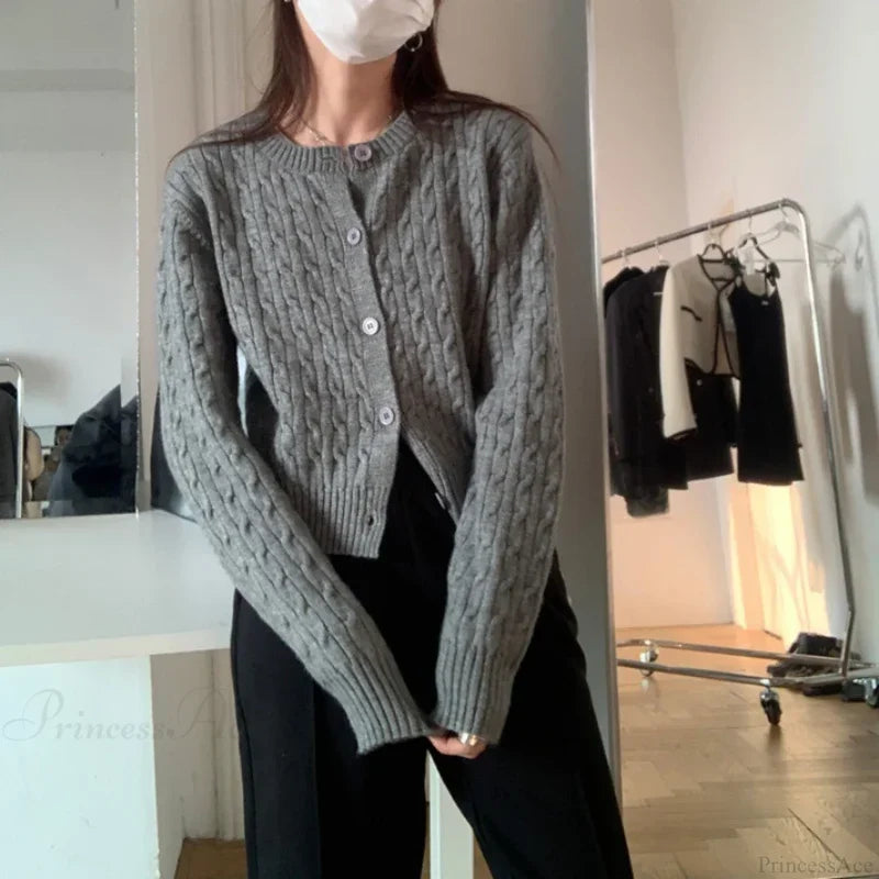 Solid Round Neck Single Breasted 2000s Style Knit Cardigan cardiagn-250126