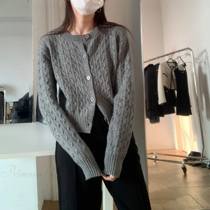Solid Round Neck Single Breasted 2000s Style Knit Cardigan cardiagn-250126