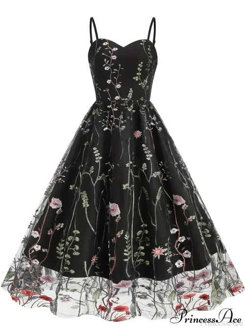 Party Mesh Flowered A Embroidery For Gown Line Summer S / Blue Black Floral Maxi Dress