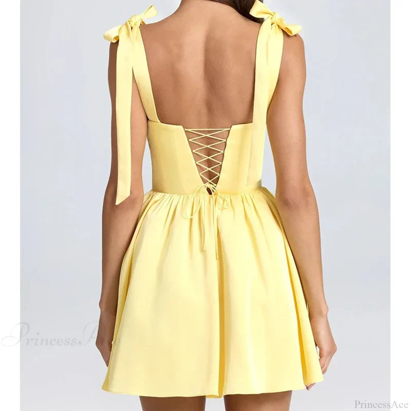 Spaghetti Strap Lace-Up Mini Dress minidress-250223