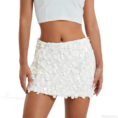 Sparkle Sequin Glitter Mini Skirt WHITE / S skirts-250223