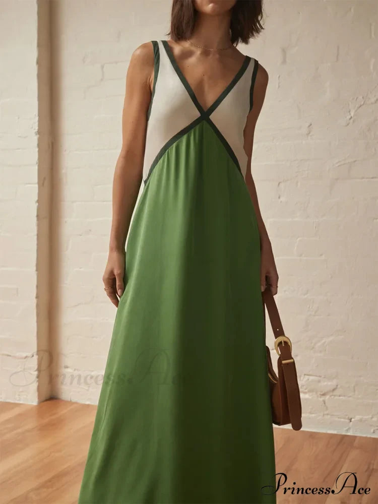 Splicing Chic V-Neck Charming Contrasting Color Dress Dresses