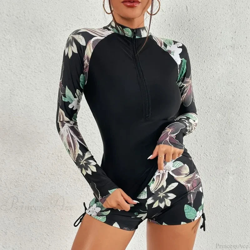 Sport Surfsuit Shorts Rash Two Piece Set Black / S