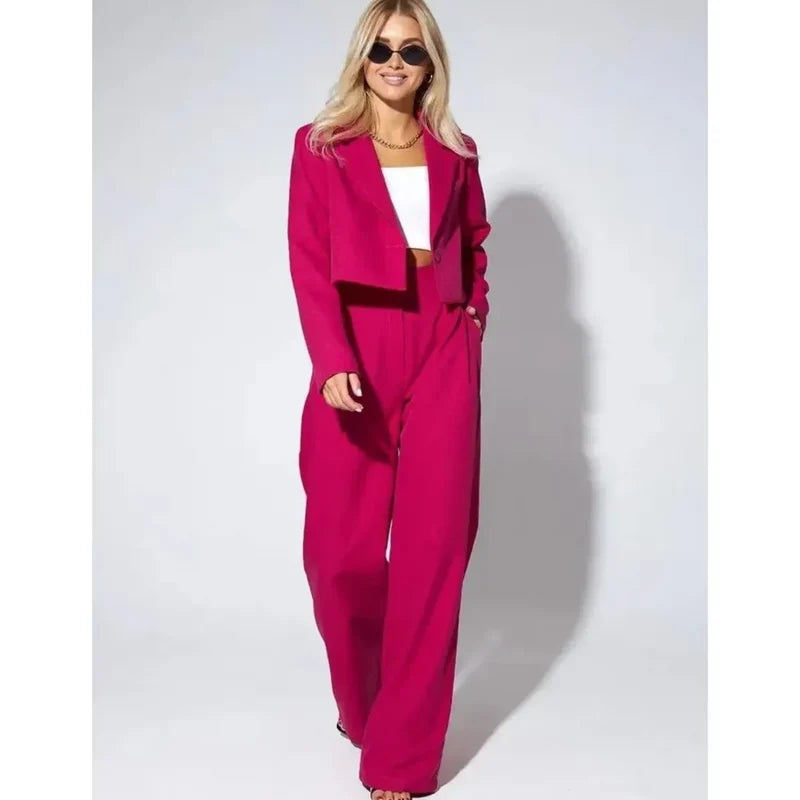 Spring Slim Wide Leg Pants Office Two Piece Set