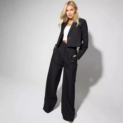 Spring Slim Wide Leg Pants Office Two Piece Set