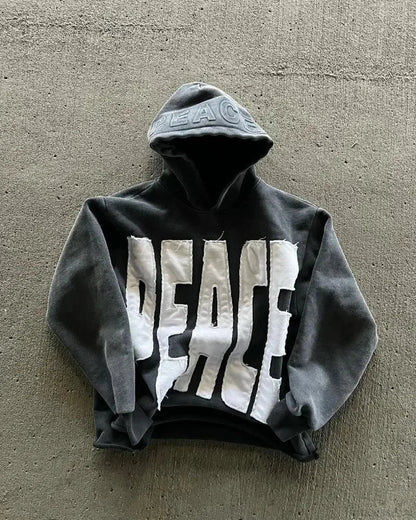 Star Patch Embroidery Hoodie GREY / M