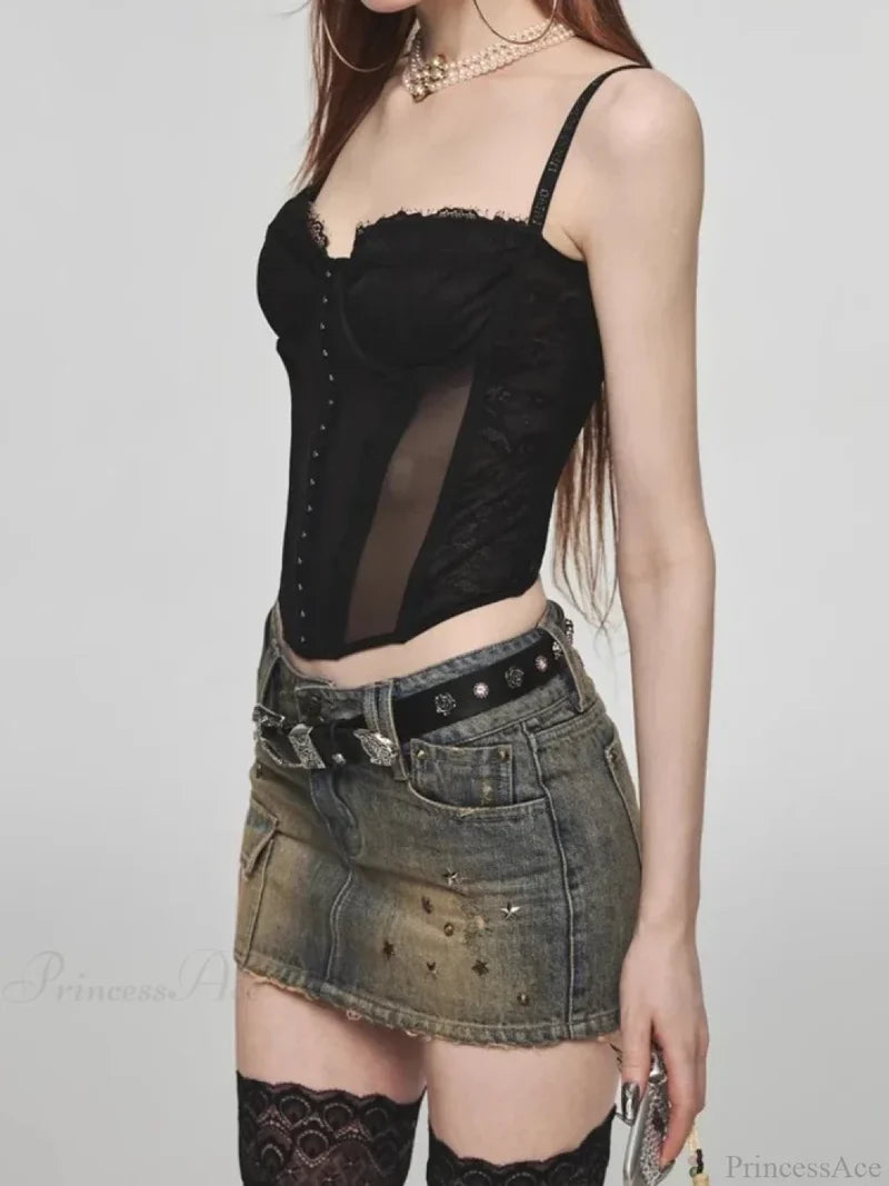 Star Rivet Pencil Denim Skirt skirts-250223