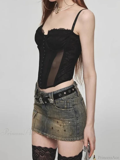 Star Rivet Pencil Denim Skirt skirts-250223