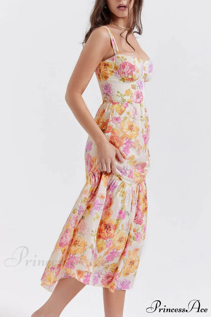 Strap A-Hem Stylish Floral Midi Dress Dresses