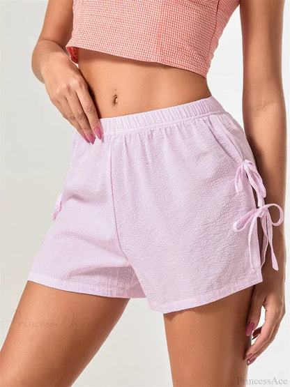 Striped Bow Tie-Up Split Short short-250223