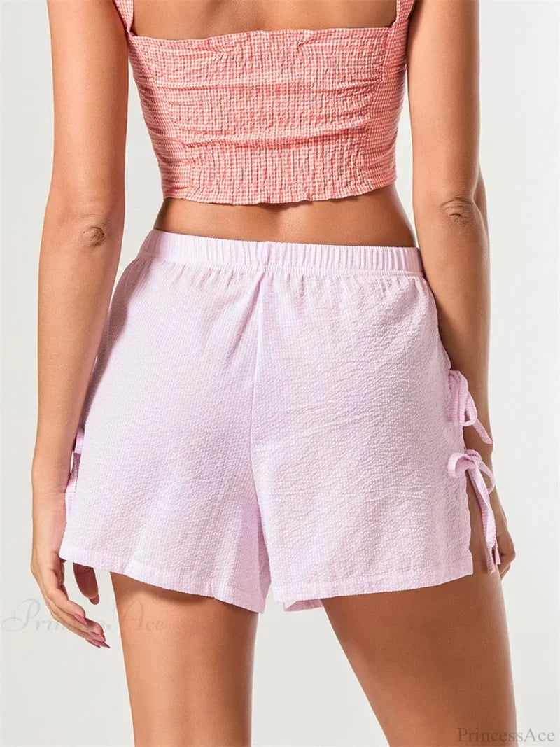Striped Bow Tie-Up Split Short short-250223