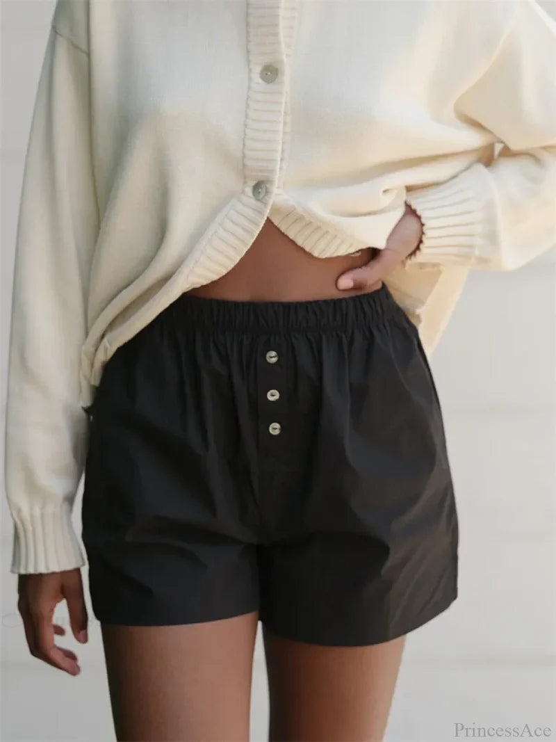 Striped Button High Waist Short black / S short-250223
