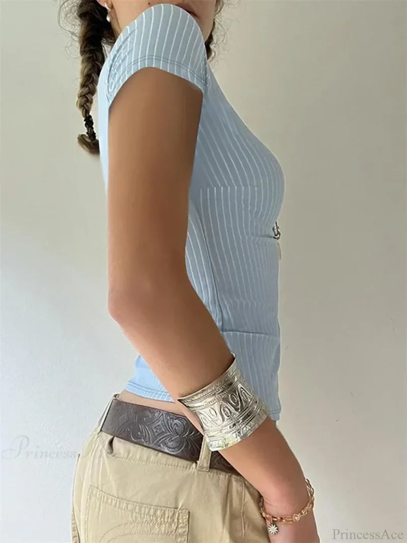 Striped Button-Up Slim Fit Blouse blouse-250223