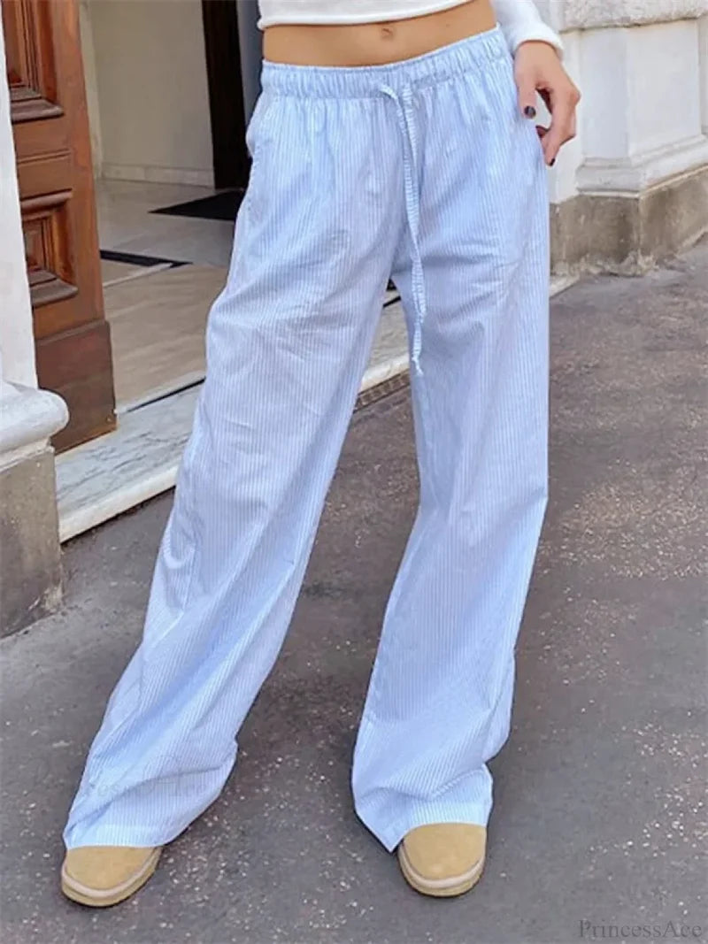 Striped Drawstring Loose Straight Summer Pant pant-250223