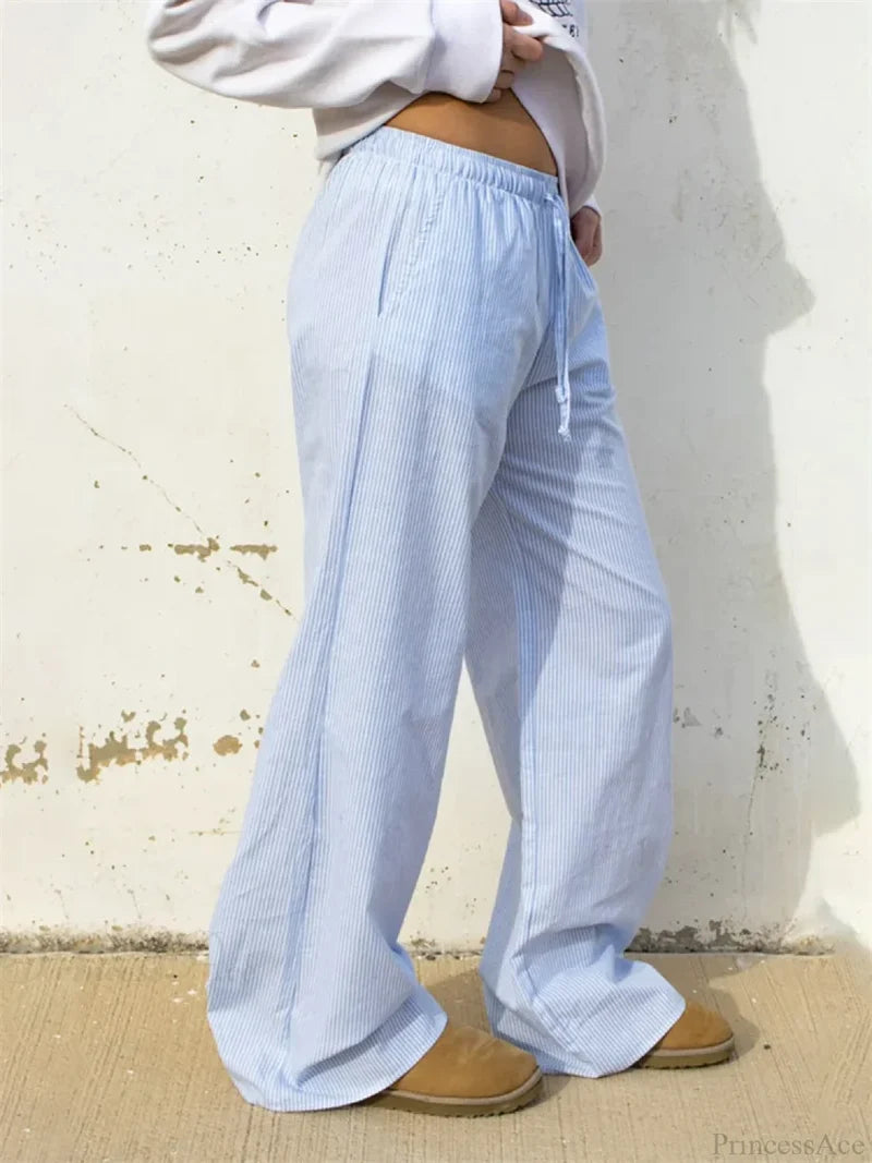 Striped Drawstring Loose Straight Summer Pant pant-250223