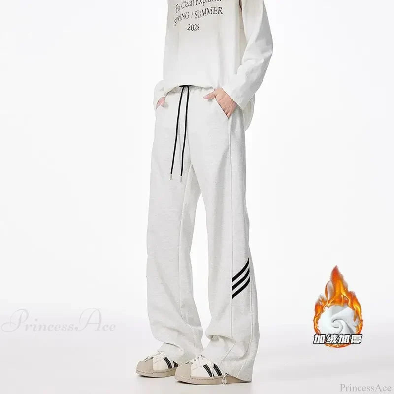 Striped Fleece Motion Loose Pants gray / S