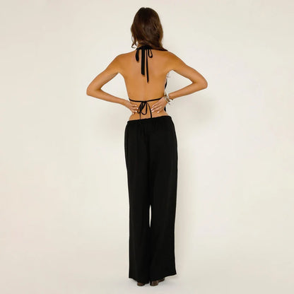 Striped Halter Backless Crop Top