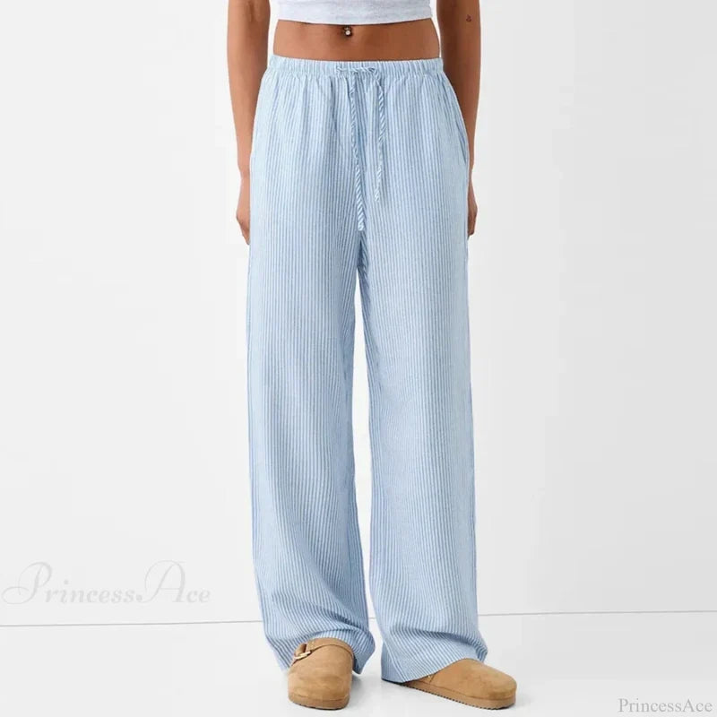Striped Pajama Casual Elastic Waist Pant Blue / S pant-250223