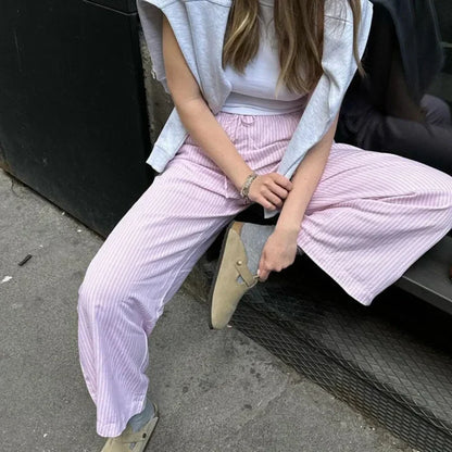 Striped Pajama Casual Elastic Waist Pant pant-250223