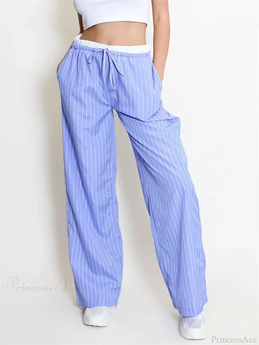 Striped Patchwork Drawstring High Waist Pant pant-250223