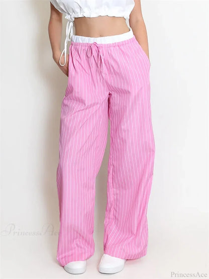 Striped Patchwork Drawstring High Waist Pant pant-250223