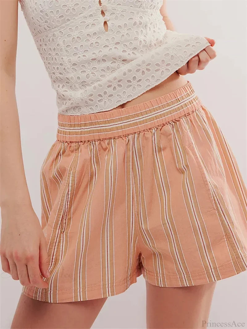 Striped Pocket Loose Casual Shorts Orange / S short-250223
