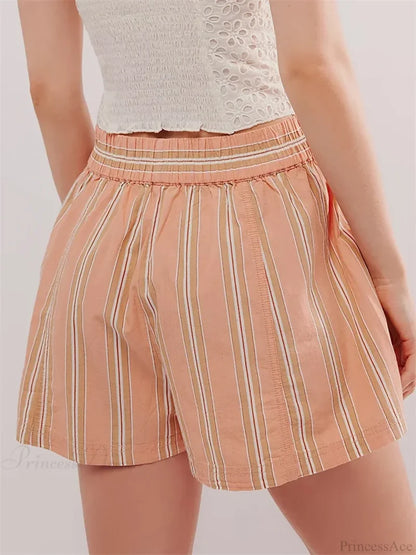 Striped Pocket Loose Casual Shorts short-250223