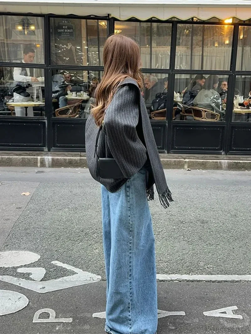 Striped Single Breasted Wool Coat