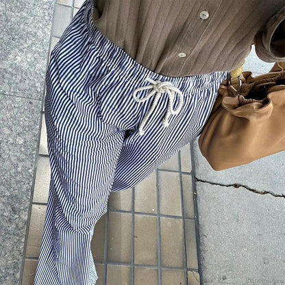 Striped Summer Loose Long Drawstring Pant DARKBLUE / S pant-250223
