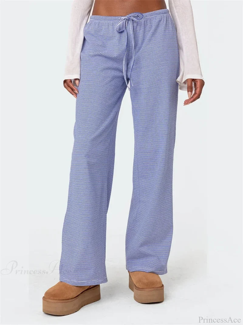 Striped Tie-Up Elastic Waist Loose Casual Pant PINK / S pant-250223