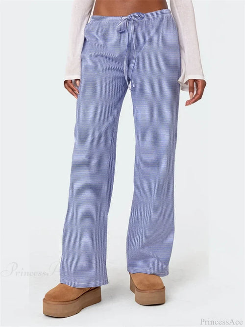 Striped Tie-Up Elastic Waist Loose Casual Pant PINK / S pant-250223