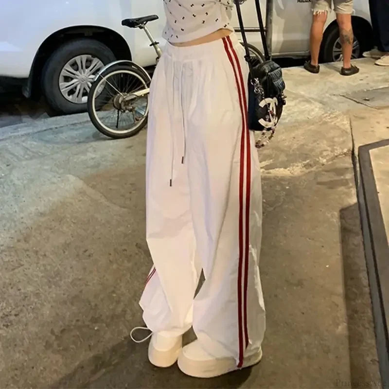Striped Vintage Wide Leg Pants White / S