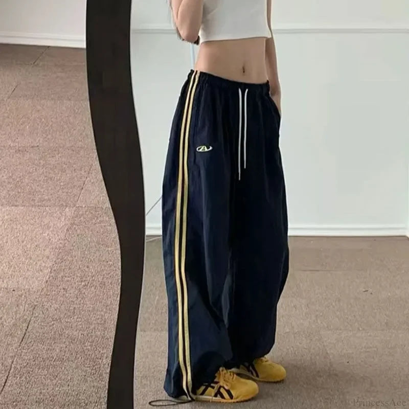 Striped Vintage Y2K Women Sweatpants Pants black / S