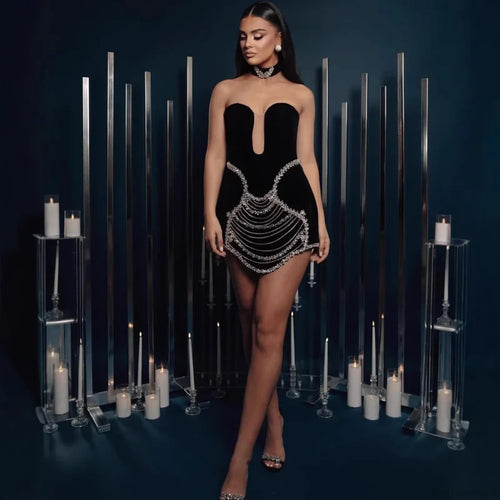 Stylish Rhinestone Off-Shoulder Bandage Dress Prom Dress black / XS promdress-250223