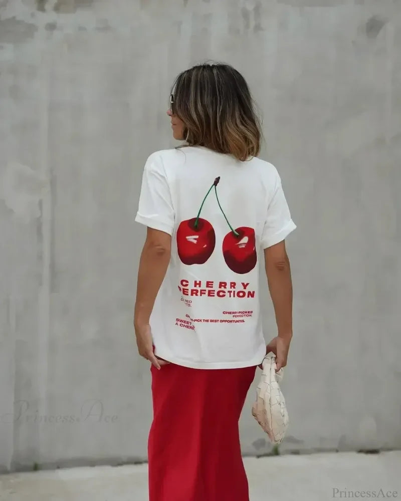 Summer Cherry Graphic T-shirt white1 / S t-shirt-250223