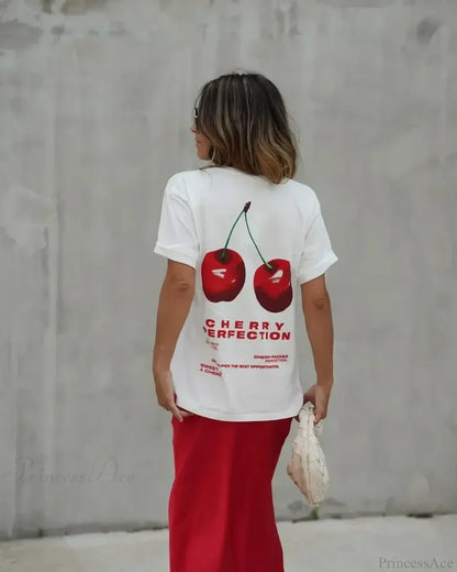 Summer Cherry Graphic T-shirt white1 / S t-shirt-250223