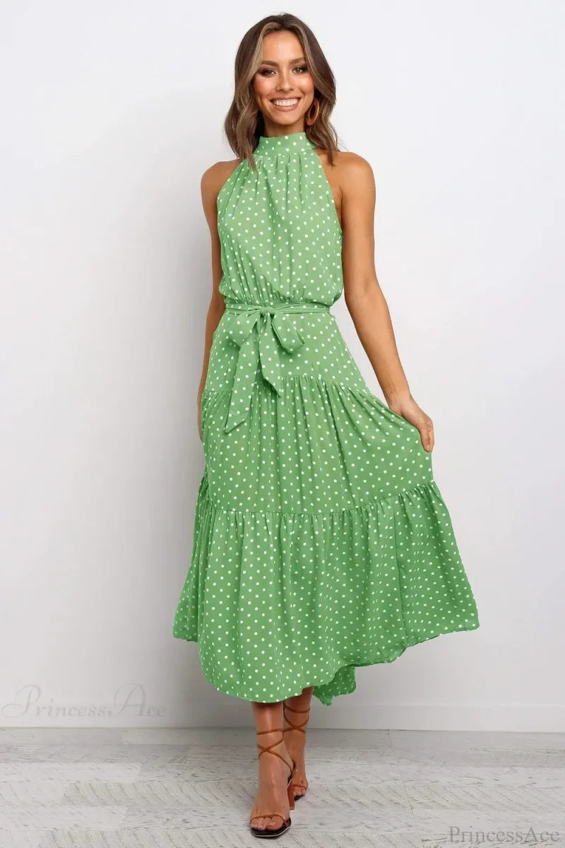 Summer Floral Print Halter Neck Beach Floral Dress oldfloraldress-250126