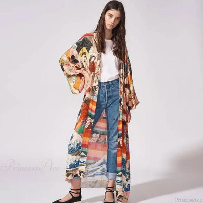 Summer Kimono Bikini Cover Up Boho Beach Chic Floral Print color / One Size bohocoverup-250126