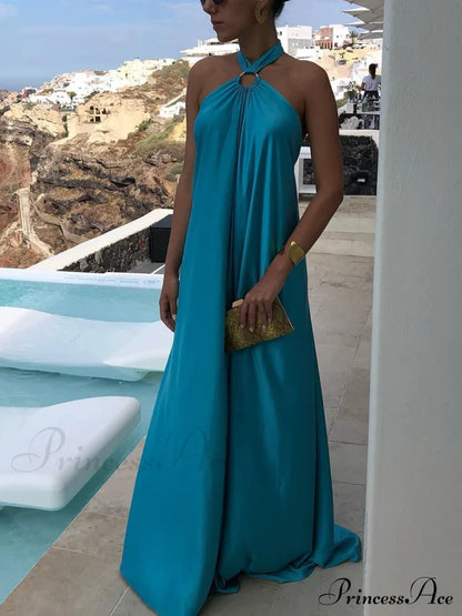 Summer Temperament Satin Charming Halter Swing Gown Dresses