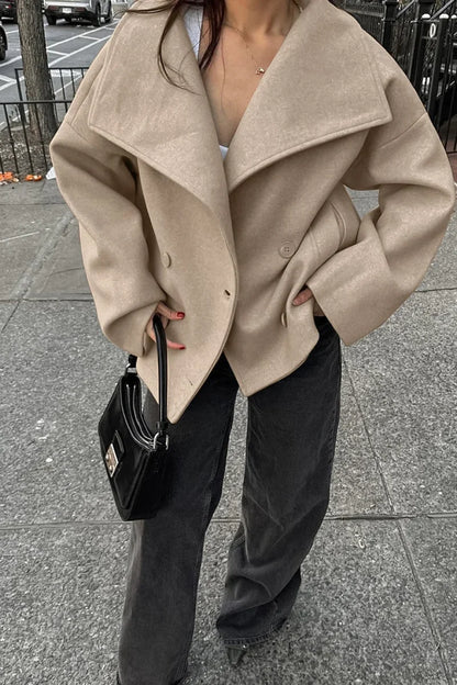 Thick Wool Blend Commuter Coat Khaki / S